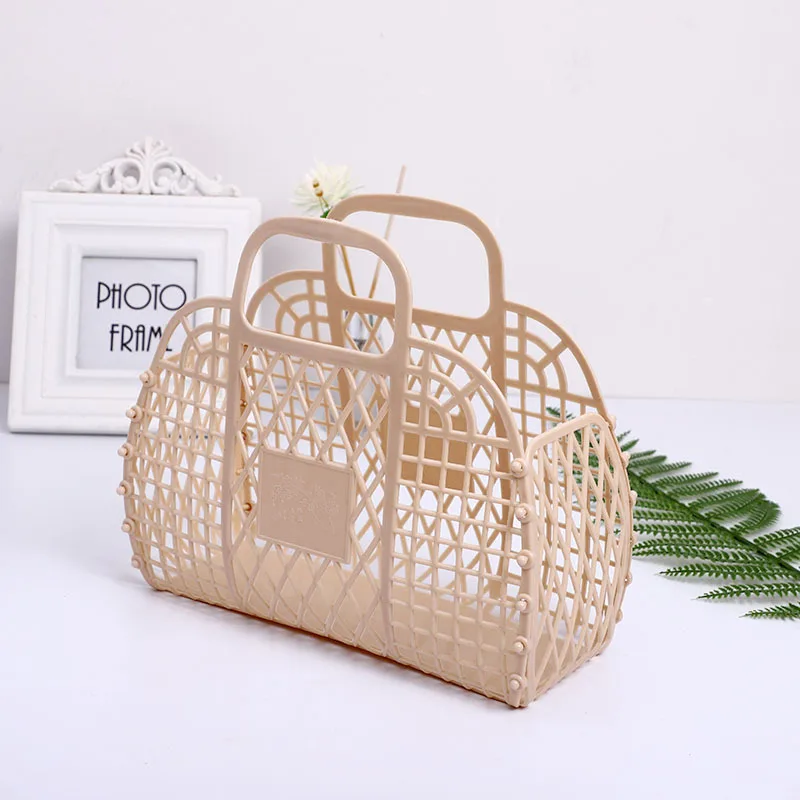 Large-Capacity Bag Hollow Jelly Beach Holiday Portable Tote Bag Reusable And Easy To Clean Plastic Portable Bath Basket Supplies