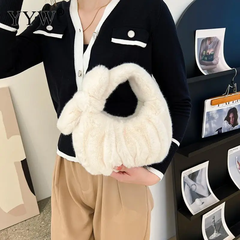 Luxury Faux Fur Women Shoulder Bags Furry Crossbody Messenger Bag Small Purse 2023 Trendy Designer Soft Plush Female Handbag New