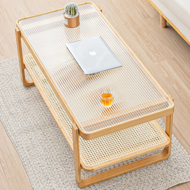 Wood Living Room Coffee Table Modern Rattan Rectangular Coffee Table Patio Rustic Basse Ronde De Salon Home Bar Furniture