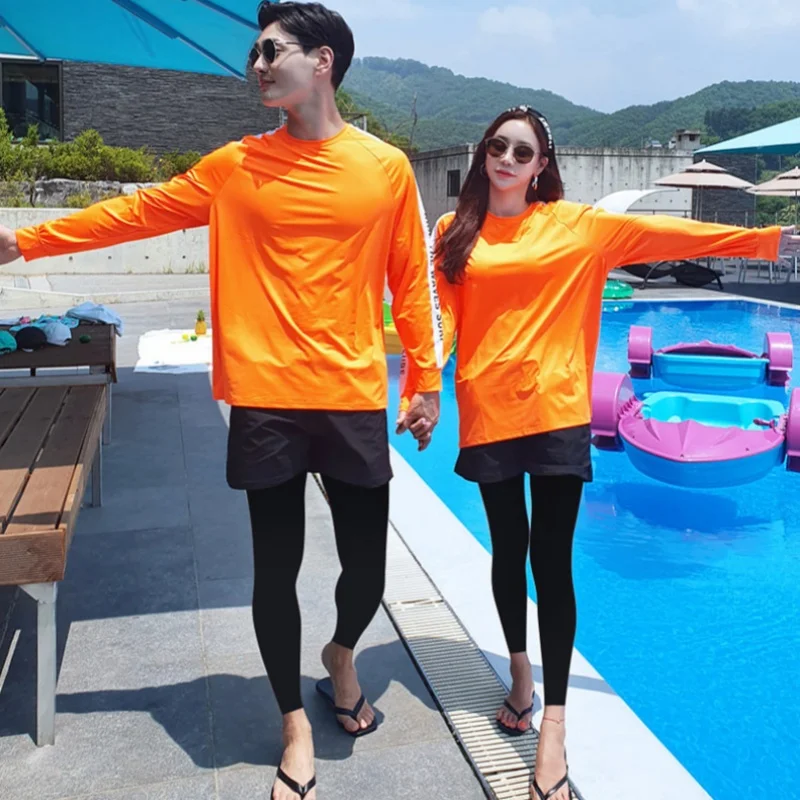 Women's 5pcs Men's 3pcs Swimming Clothes Set Sports Long Sleeve Swimsuit Bathing Suit Dive Skins Rash Guards Surf Suit