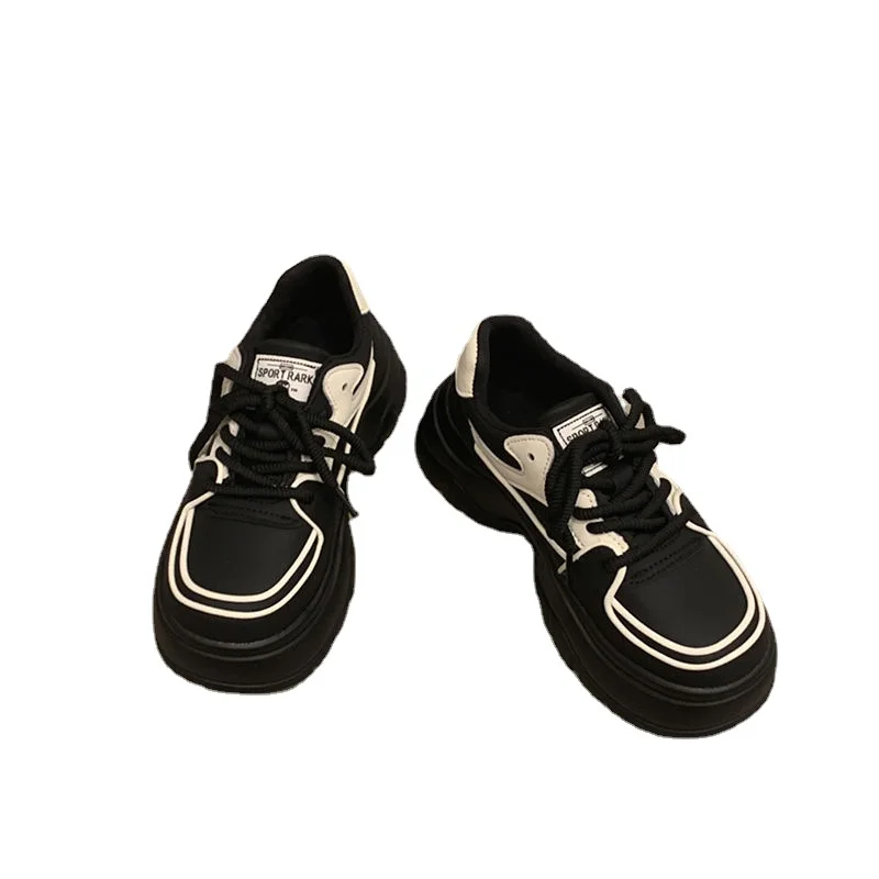 

2024 Spring New Thick Bottom Height Increasing Non-Slip Comfortable Leather Leisure Sports Light Running Shoes Women