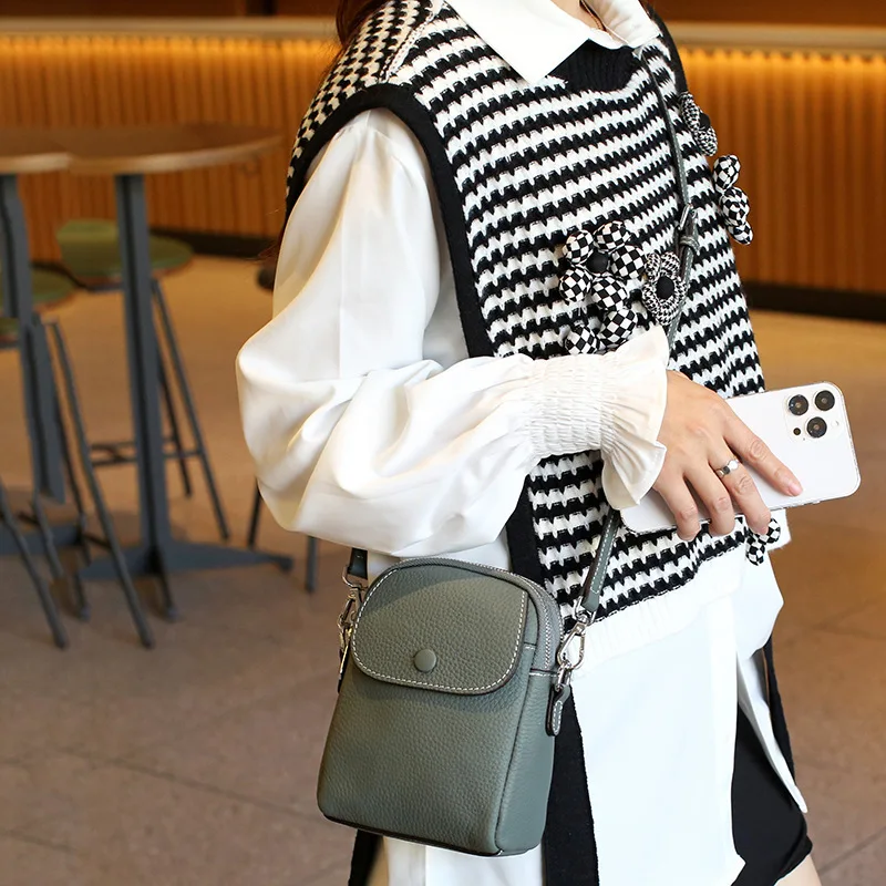 2023 Summer New Women's Real Cowhide Phone Bag Fashionable Versatile Shoulder Crossbody Bag Lady Casual Purse Genuine Leather