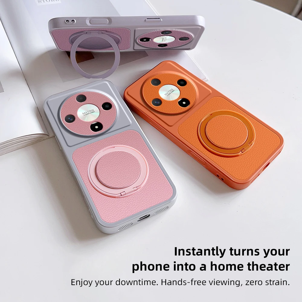 Stylish Multi-Angle Rotatable Kickstand Phone Case with PU Leather Texture – Shockproof Protection