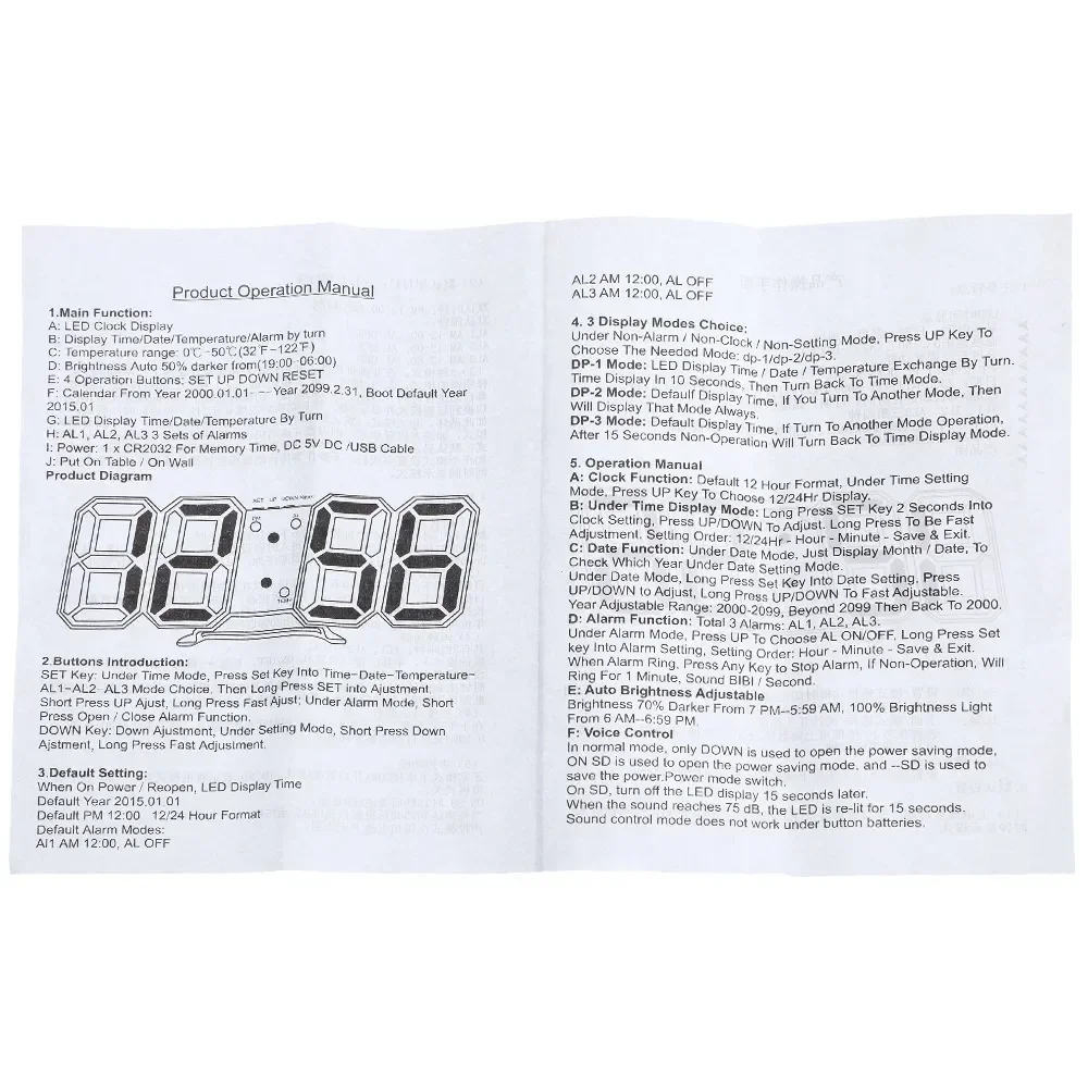 Description Picture 2 of item3D Digital LED Wall Clock Decoration for Home Glow Night Mode Electronic Watch Living Room Adjustable LED Clock Decor Clocks