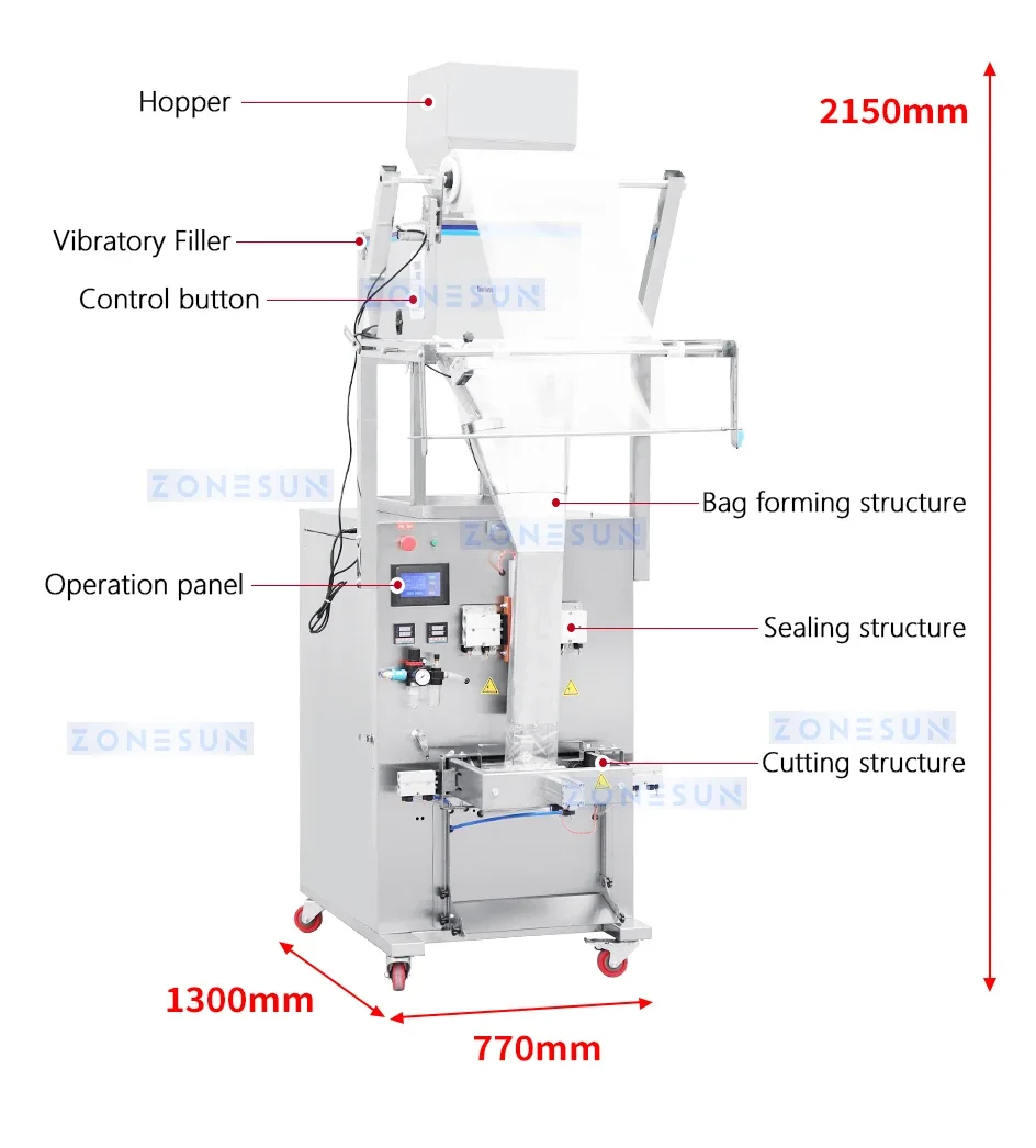 ZONESUN Automatic Vertical Form Pouch Granule Particle Filling and Sealing Machine ZS-FSK1000