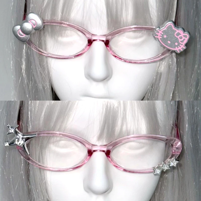 Harajuku Japanese Charm Girl Hello Kitty Glasses Pink Shiny Bow