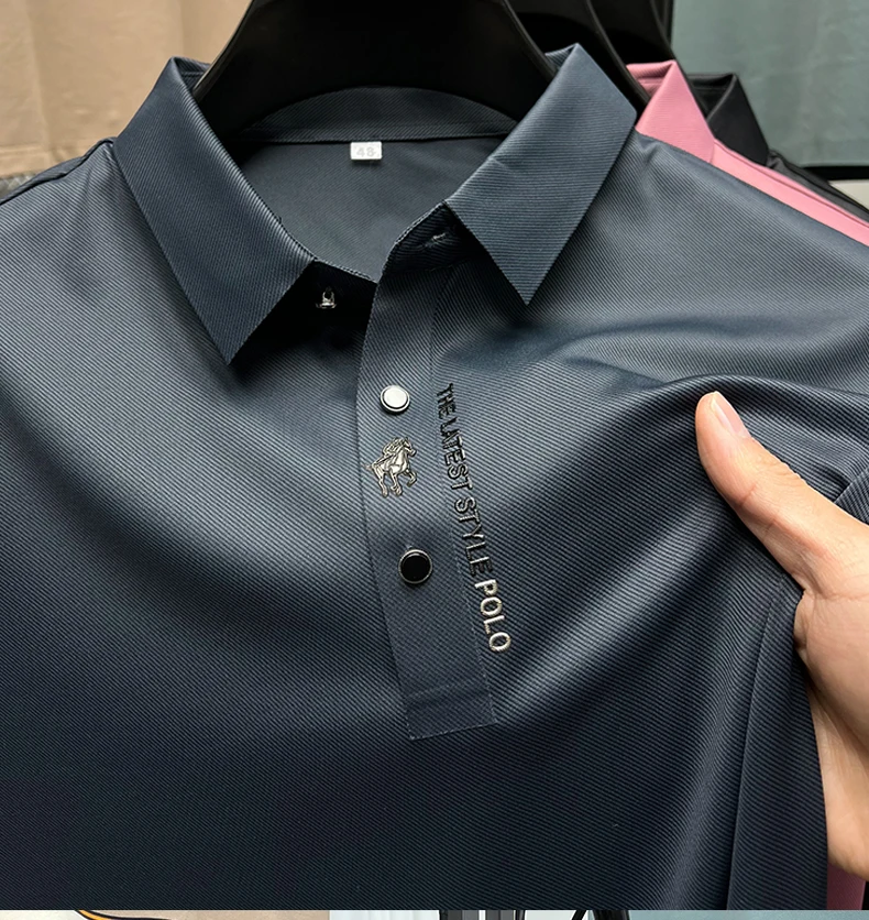

2023 High-End Solid Color High Quality Short Sleeve Polo Shirt Lapel Collar New Men Fashion Casual No Trace Printing