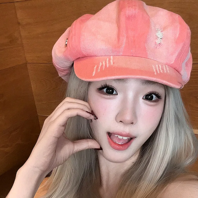Women's Vintage Newsboy Cap Gradient Color Cotton Flat Cap with Curved Brim Trendy 8-Panel Design Adjustable 56-58cm