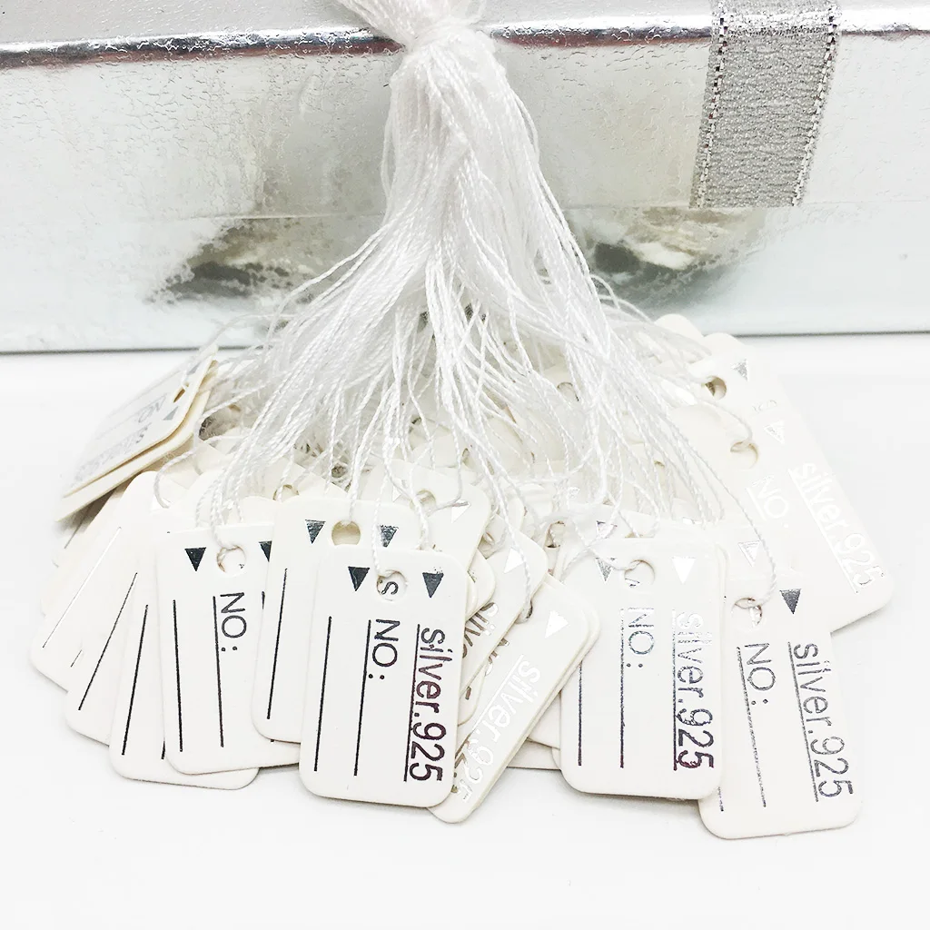 500pcs 24*15mm  925 Silver DIY Handwritten Price Tag Rectangular  Label Jewelry Ring Necklace With String With Cotton Rope factory price 200pcs lot sublimation blank metal key chain key ring for sublimation ink transfer printing diy gifts