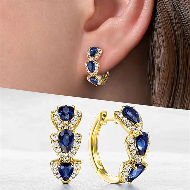 Boucles d'oreilles tendance serties de saphires/rubis/émeraudes synthétiques 8