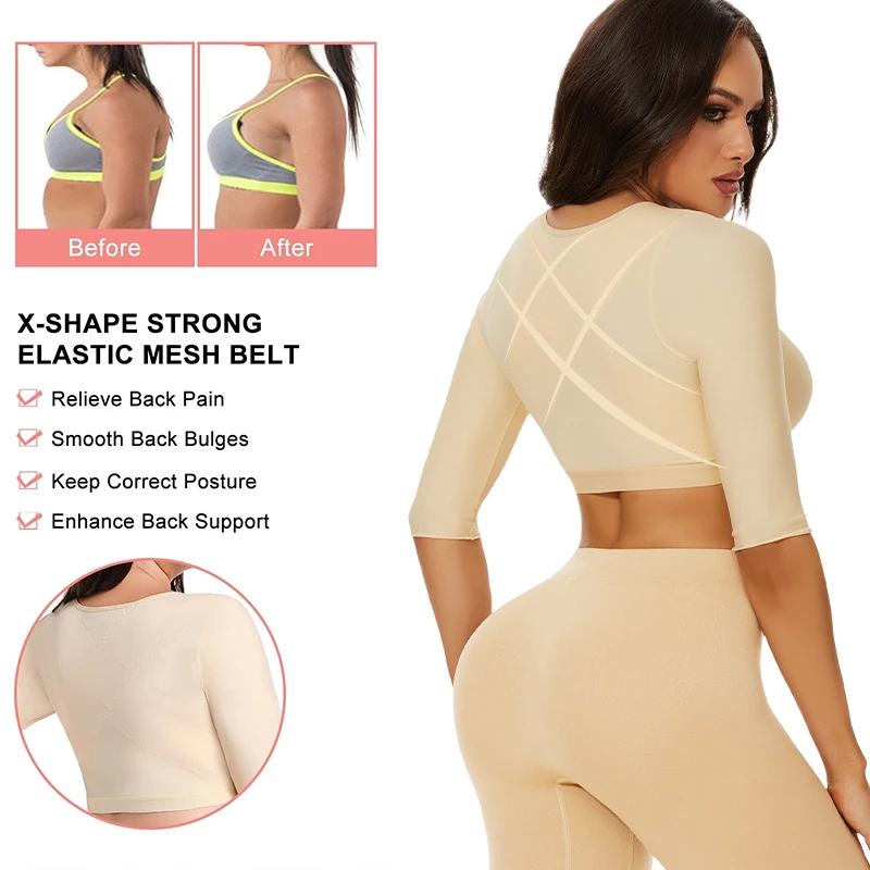 Upper Arm Shaper Sleeve Compression Top Women Push Up Breast Post Surgery Front Closure Bra Shapewear Back Support Cropped Tops