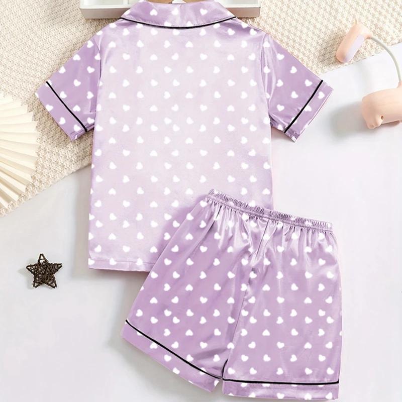 Girls' Simulated Silk Short Sleeved Home Clothes And Children's Pajamas