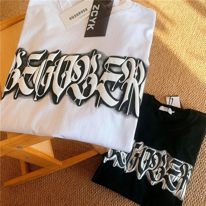 

Футболка женская в стиле ретро, простой дизайн, с буквенным принтом, в стиле Харадзюку, модная нишевая парная футболка с круглым вырезом и короткими рукавами, в американском стиле, на лето