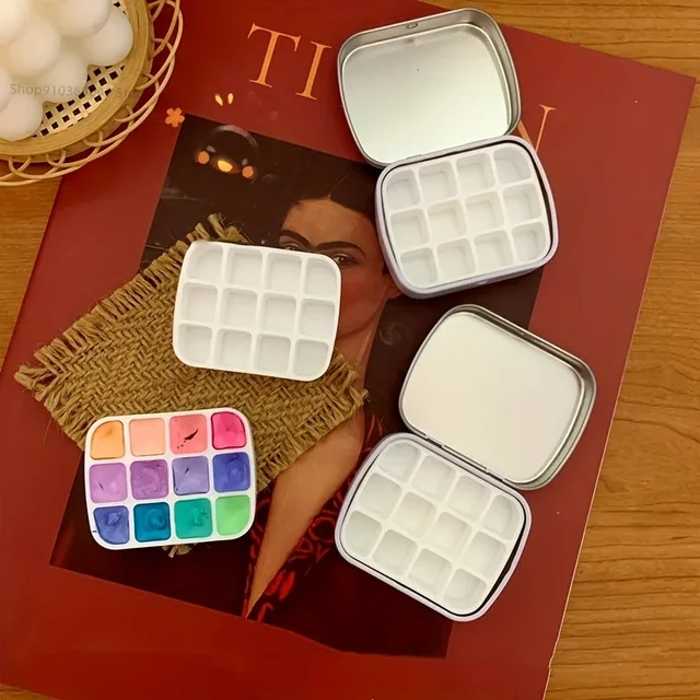 12-Grid Mini Watercolor Box - Ultra-Compact, Lightweight, Travel-Sized, Moisturizing Palette for Painting and Sketching 3