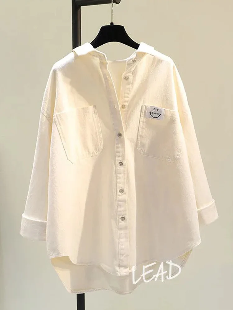 

Jmprs Pure Cotton Women Shirts Smile Spring Long Sleeve Loose Female Shirt Fashion Oversize Button Up Solid| Long Tops