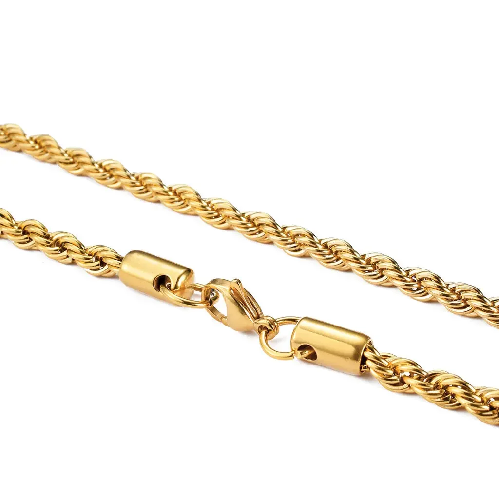 Gold Twisted Rope Chain Necklace – Waterproof Stainless Steel Choker
