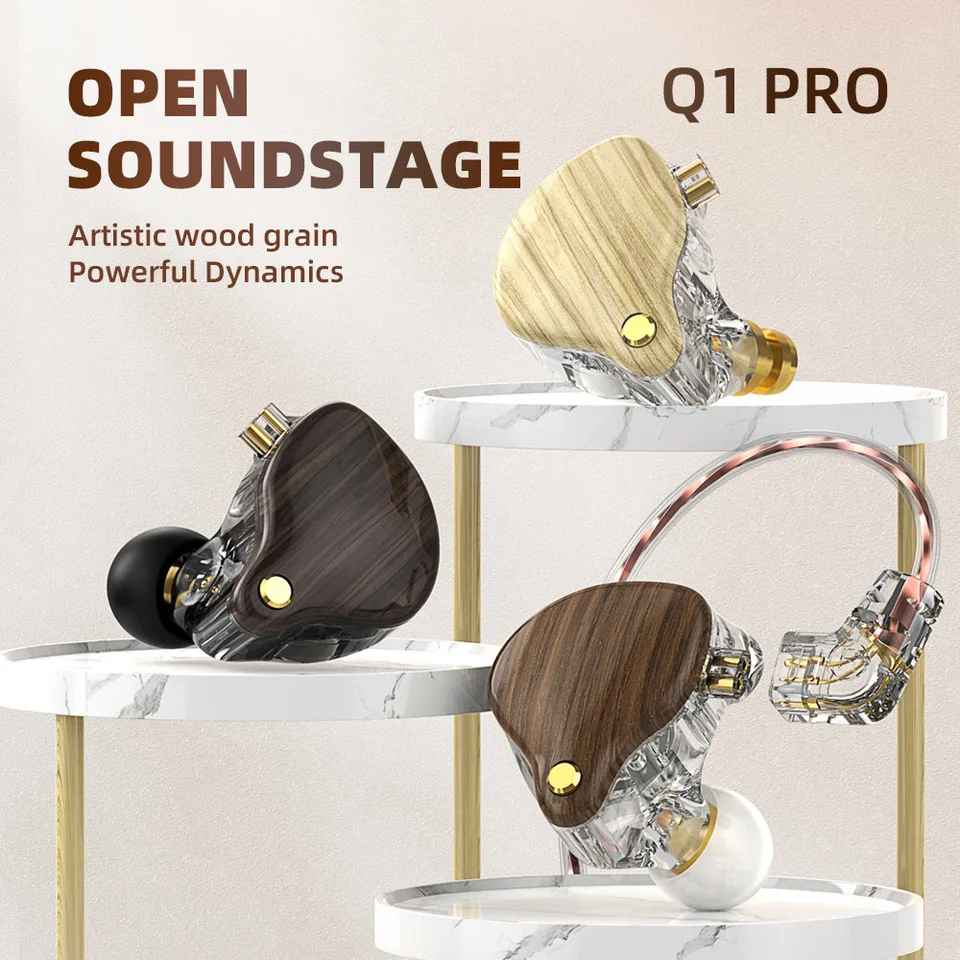 Q1 PRO Wood Grain Wired Earphone HiFi Headphone with Mic