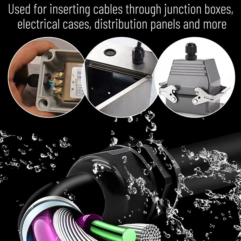 32pcs Nylon Cable Gland Waterproof IP68 Adjustable 3-18mm, NPT 3/4, NPT 1/2, PG13.5, PG11, PG9, PG7 (Black)