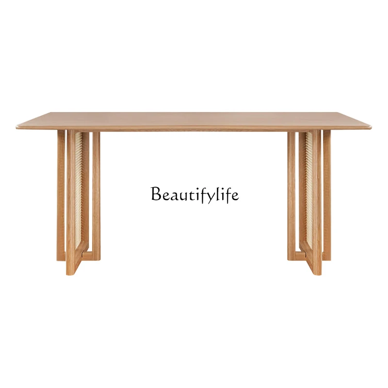 

Nordic Solid Wood Dining Table Home Small Apartment Japanese Rattan Modern Simple Bed & Breakfast Table