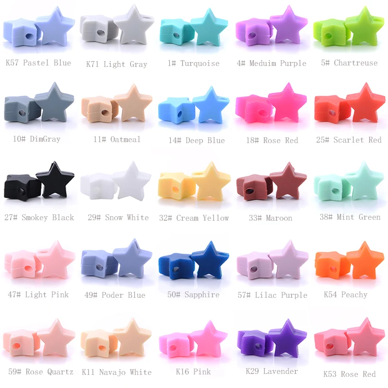 14mm 50Pcs/Lot Silicone Beads Five-pointed Star Shape Baby Teether Chew Pacifier Clip Chain  Accessoies Silico Beads BPA Free 2