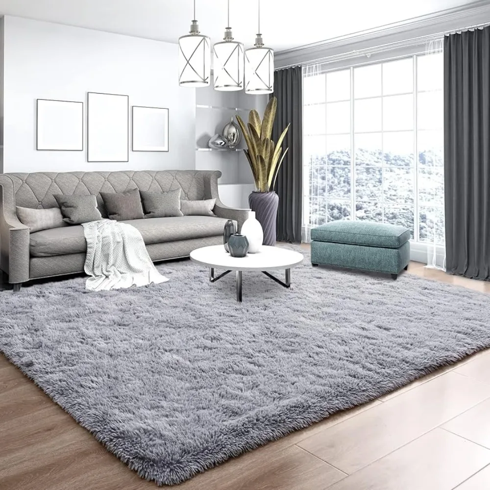 

Super soft grey carpet, fluffy furry in the living room, children's babyroom décor, non-slip modern interior fluffy floor rug