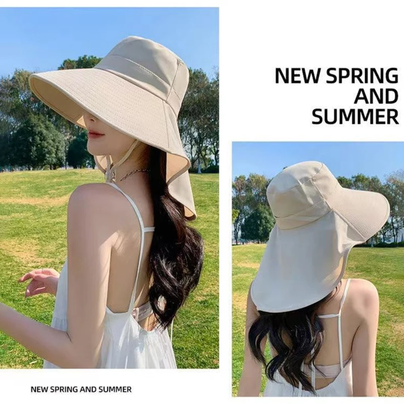 Summer Hats Outdoor UV Anti Neck Protection Sun Visors For Lady Fishing Hiking Wide Brim Shawl Sunscreen Ponytail Caps For Women