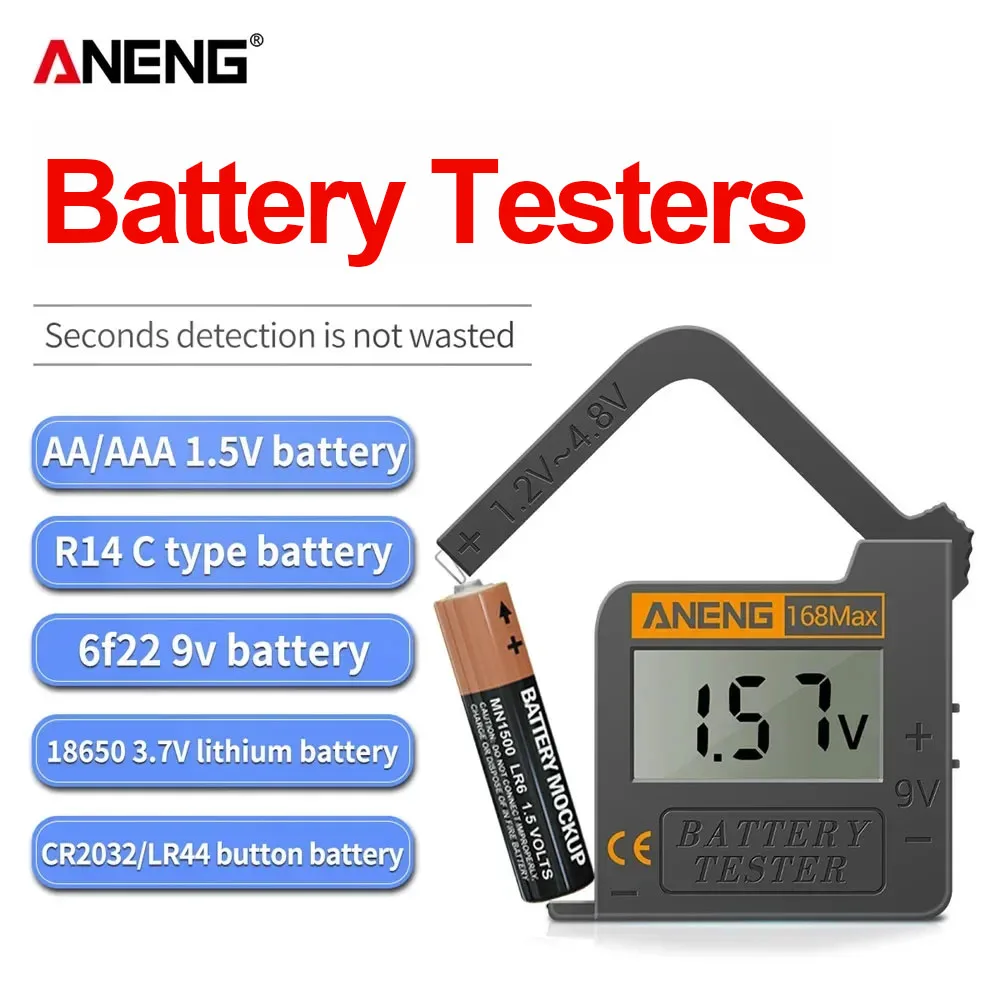 Battery Tester Battery Testers ANENG 168Max Digital Capacity Tester High Precision Portable Load Analyzer AAA AA 9V Button Cell Battery Tester