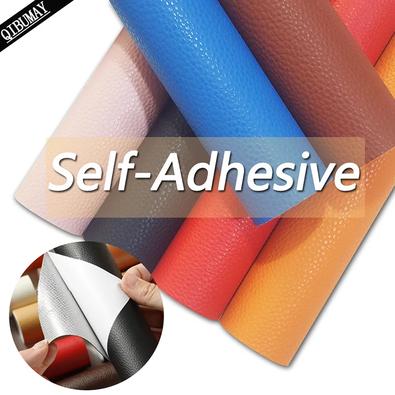 

QIBU 50x135cm Self Adhesive Faux Leather Litchi Pattern Repair PU Leather For Handbag Sofa Craft DIY Stick on Repairing Material