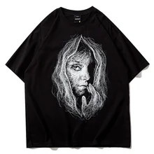 Camiseta con estampado gótico para hombre y mujer, Camisetas estampadas en negro, Camisetas estampadas Harajuku de manga corta, ropa para mujer 2022
