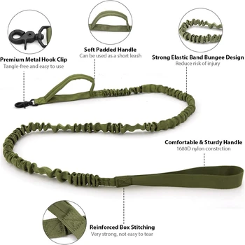 Military Dog Collar Leash Set, Adjustable Nylon Collar w/ Handle & Metal Buckle, Dog Training Gear, Green Color 3
