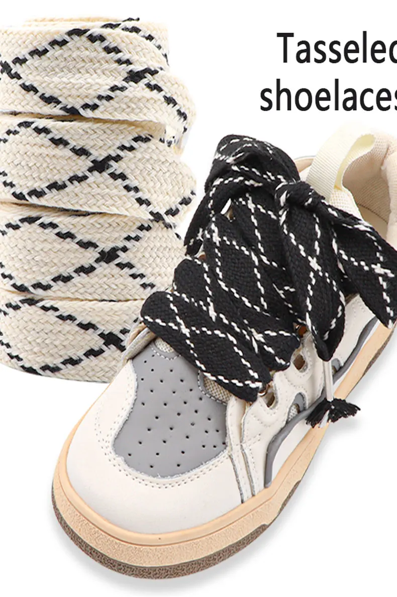 Neue flache Schnürsenkel 2,5 cm breite Metallkopf-Schnürsenkel schwarz beige Sneakers Schnürsenkel Schuhe Zubehör 120 cm/140 cm 1 Paar Saiten – Detail 1