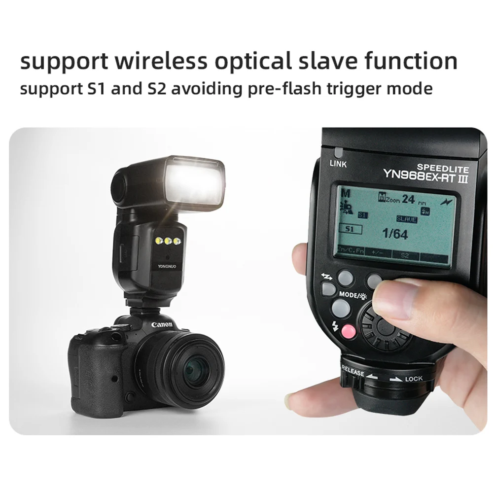 YONGNUO YN968EX-RT III LED 라이트 무선 플래시 스피드라이트 마스터 TTL HSS 옵션 YN-E3-RT II 트리거 (캐논 700D 1100D 7DII 용)
