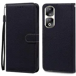 Luxury Leather Flip Wallet Phone Case with Silicone Cover Coque s for Honor 90 Lite 5G (Black)