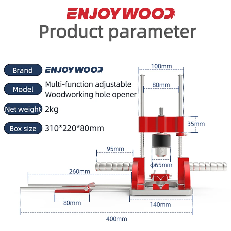 Aluminum Woodworking Drill Guide with Adjustable Height and Angle