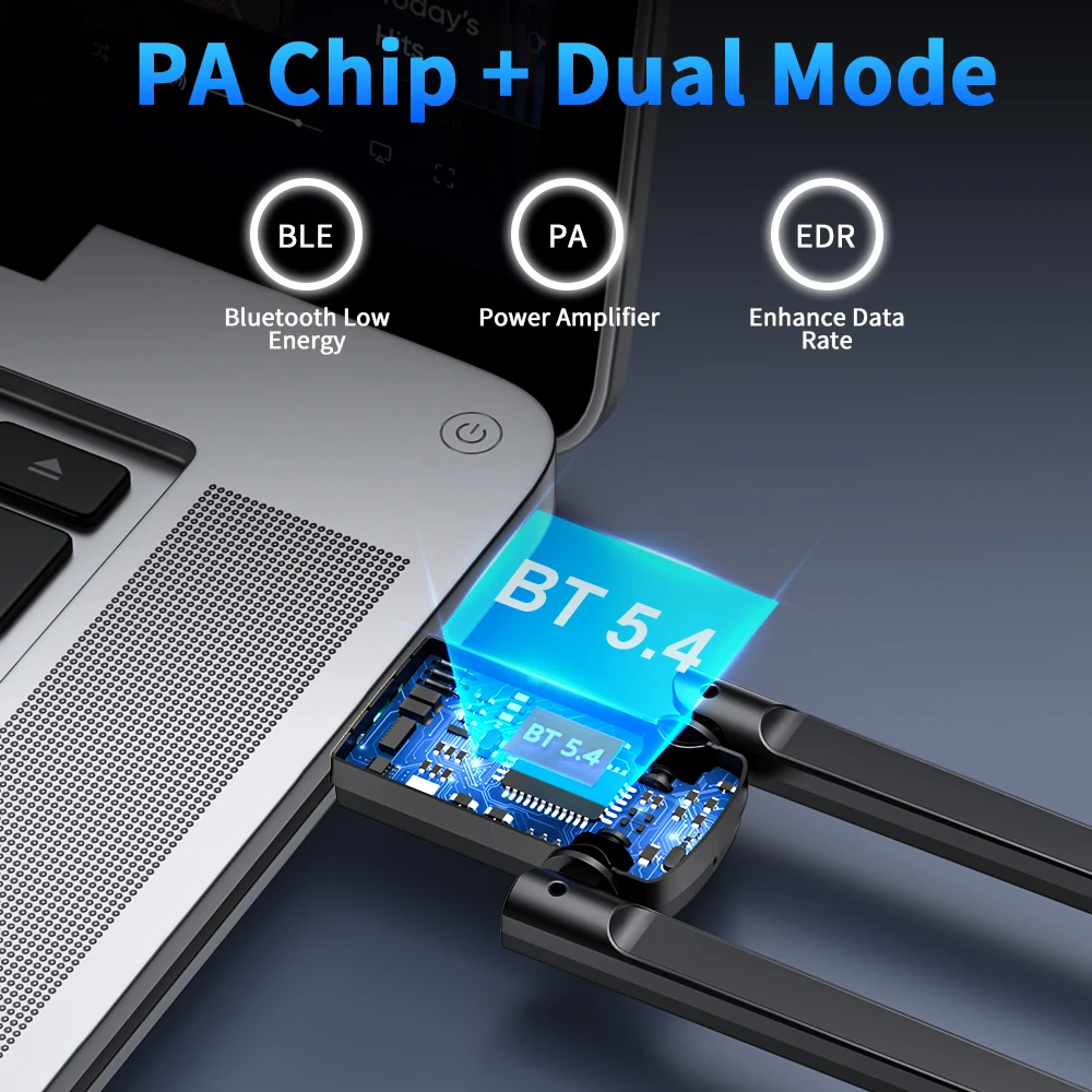 Electop 180M Bluetooth 5.4 어댑터 무료 드라이버 Windows 11/10/8.1 마우스 키보드 오디오 수신 용 USB Bluetooth 동글 Adaptador