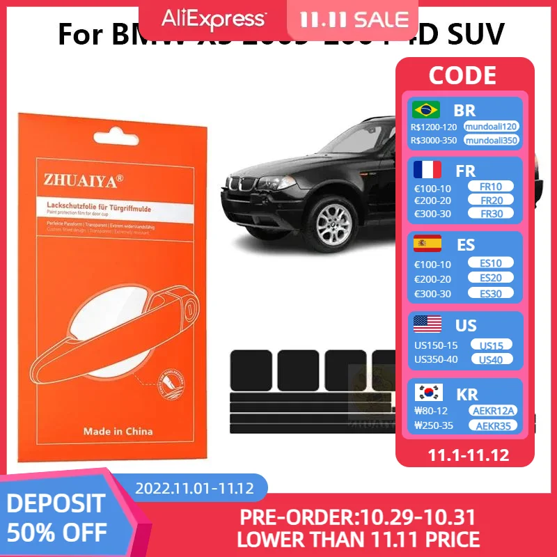 

Защитная пленка ZHUAIYA для красок дверной ручки, ТПУ PPF для BMW X3 2005-2004 4D SUV, автомобильные аксессуары