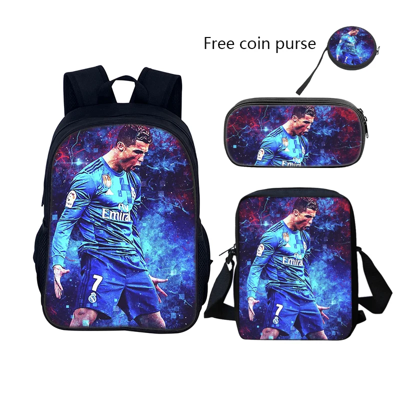 3 pcs set Football CR7 Star Child School Backpack with Lunch Bags Pencil Bags School Bags for R-Ronaldos Boys Girls Best Gift 6