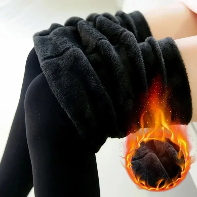 Women Leggings Women Winter Leggings Warm Leggins High Waist Solid Color Velvet Women Thickened Velvet Leggings Stretchy Black