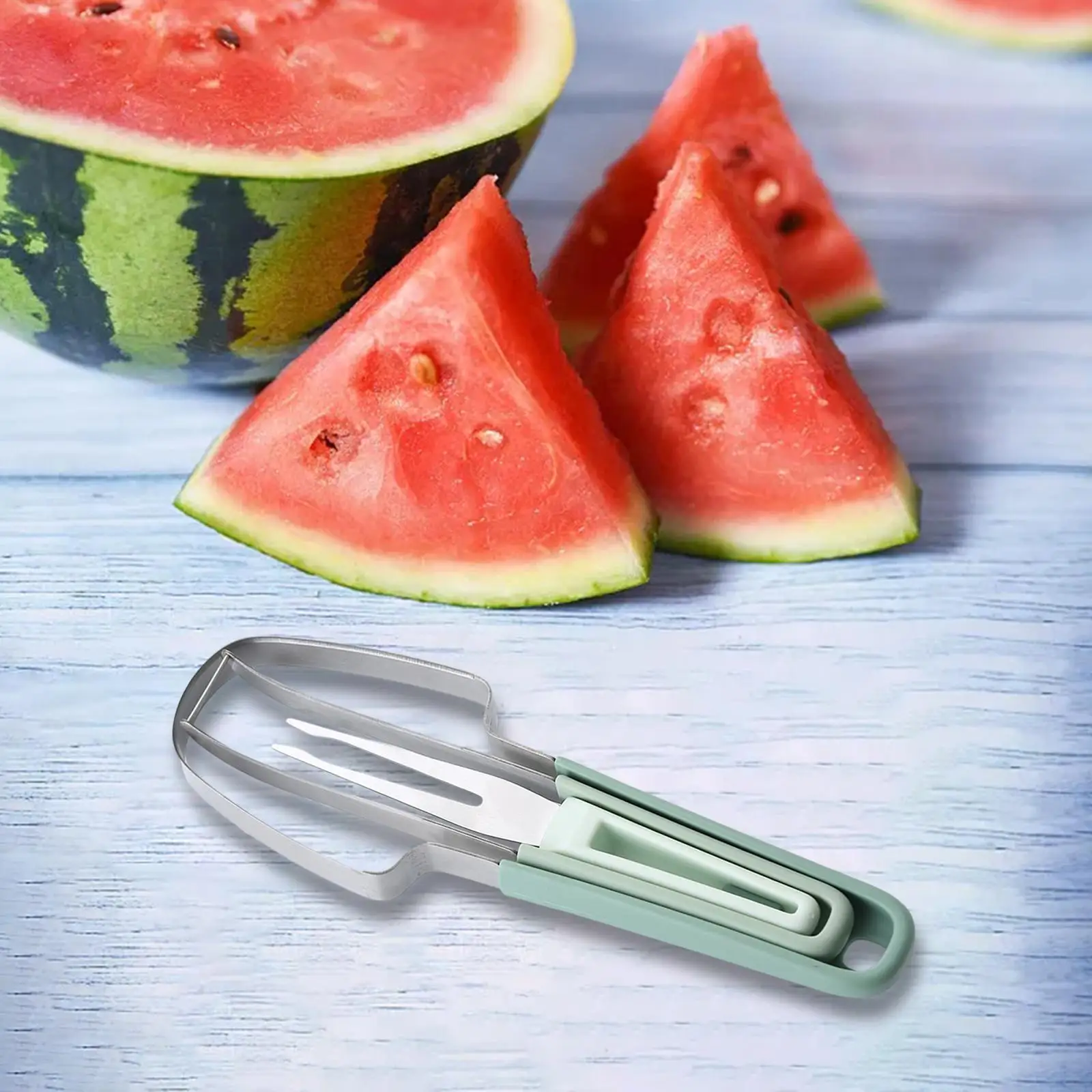 Watermelon Fork Slicer Cutter Kitchen Gadget Portable Lightweight Stainless Steel Summer Cutting Tool for Home Family Parties