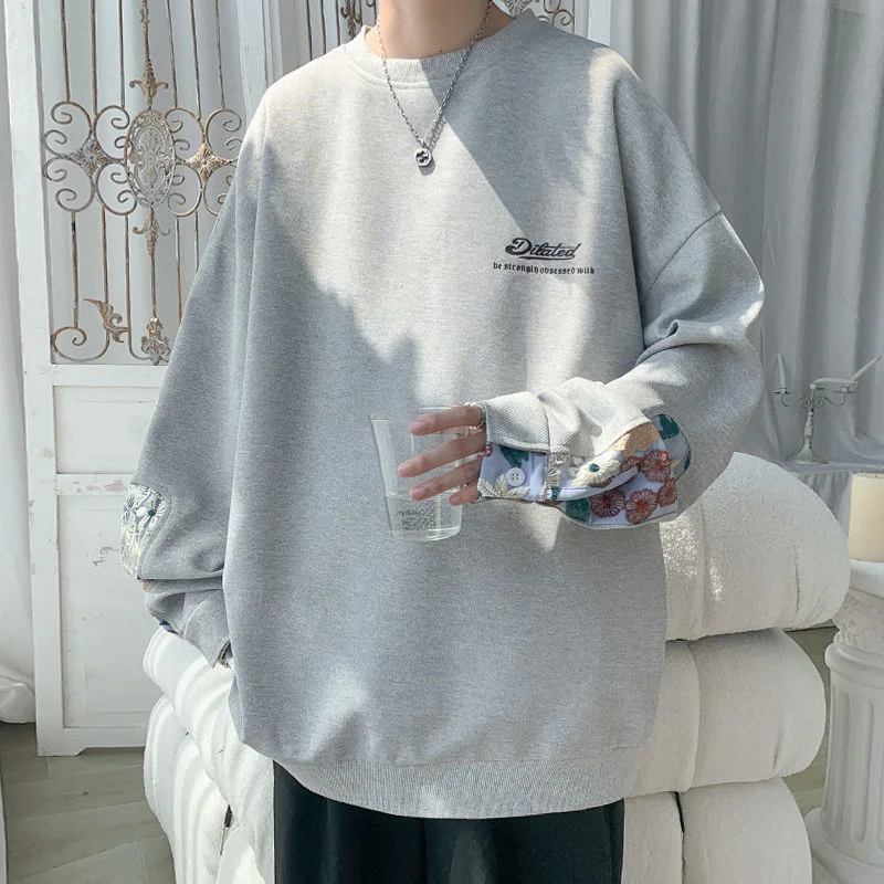 

Vintage Flower Graphic Men Sweatshirts Autumn New Patchwork O Neck Man Hoodies Oversized Korean Fashion Male Pullovers
