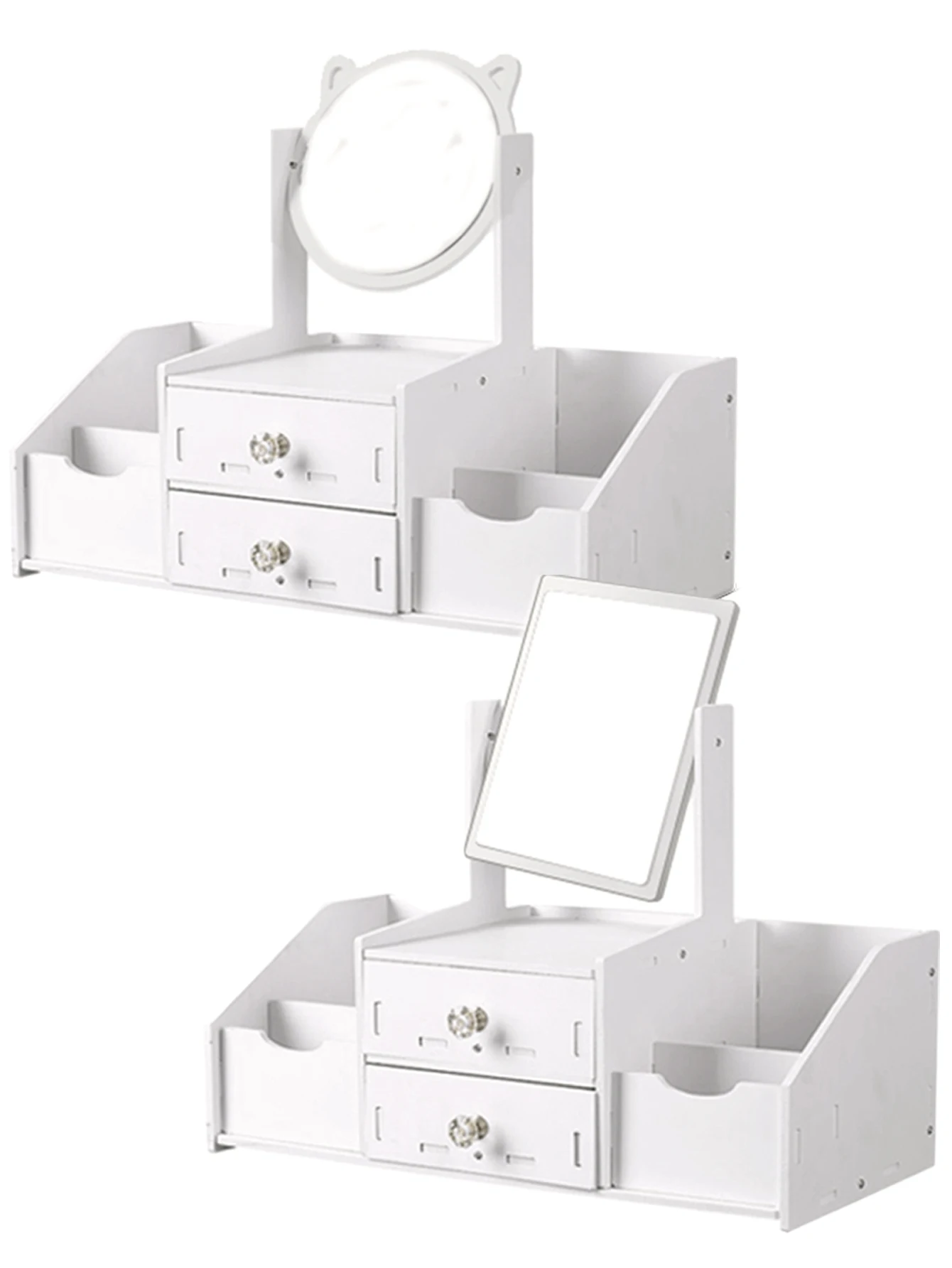 1pc Square Makeup Organizer Mirror Dresser， 360° Rotating Large Capacity Cat Ears Makeup Mirror with Stylish Storage Box - Perfe 2