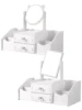 1pc Square Makeup Organizer Mirror Dresser， 360° Rotating Large Capacity Cat Ears Makeup Mirror with Stylish Storage Box - Perfe 2