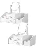 1pc Square Makeup Organizer Mirror Dresser， 360° Rotating Large Capacity Cat Ears Makeup Mirror with Stylish Storage Box - Perfe 2