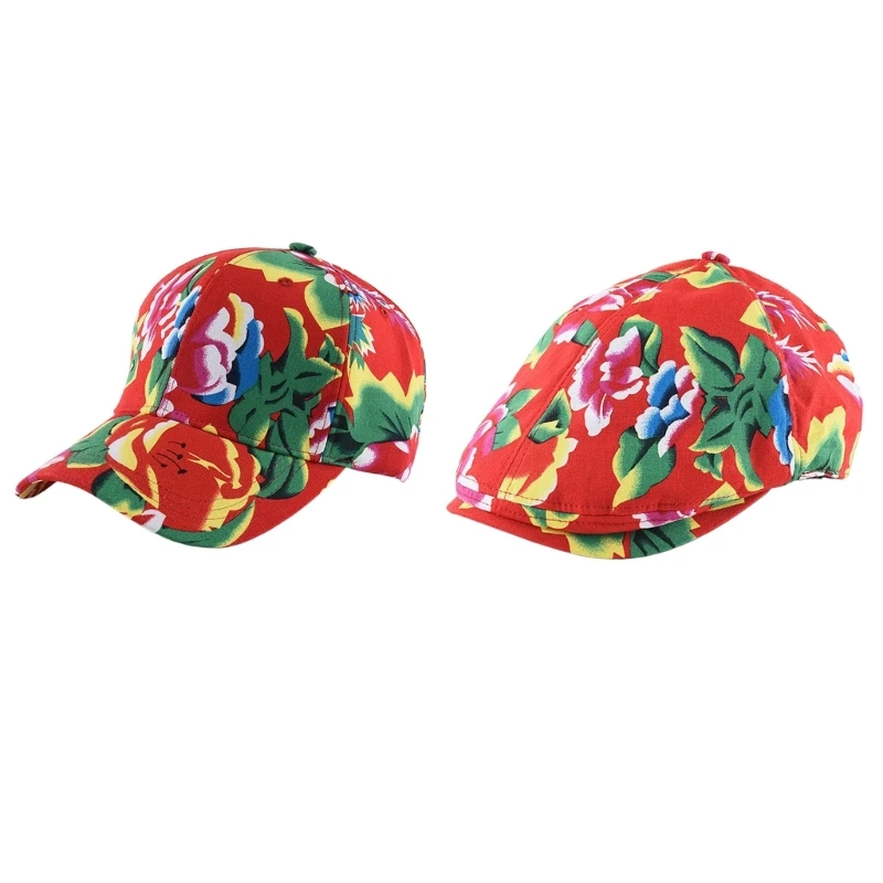 

Northeast Rural Big Flower Baseball Hat for AllSeason Ethnic Peaked Hat Headwear Women Accessories Long Brims Hat