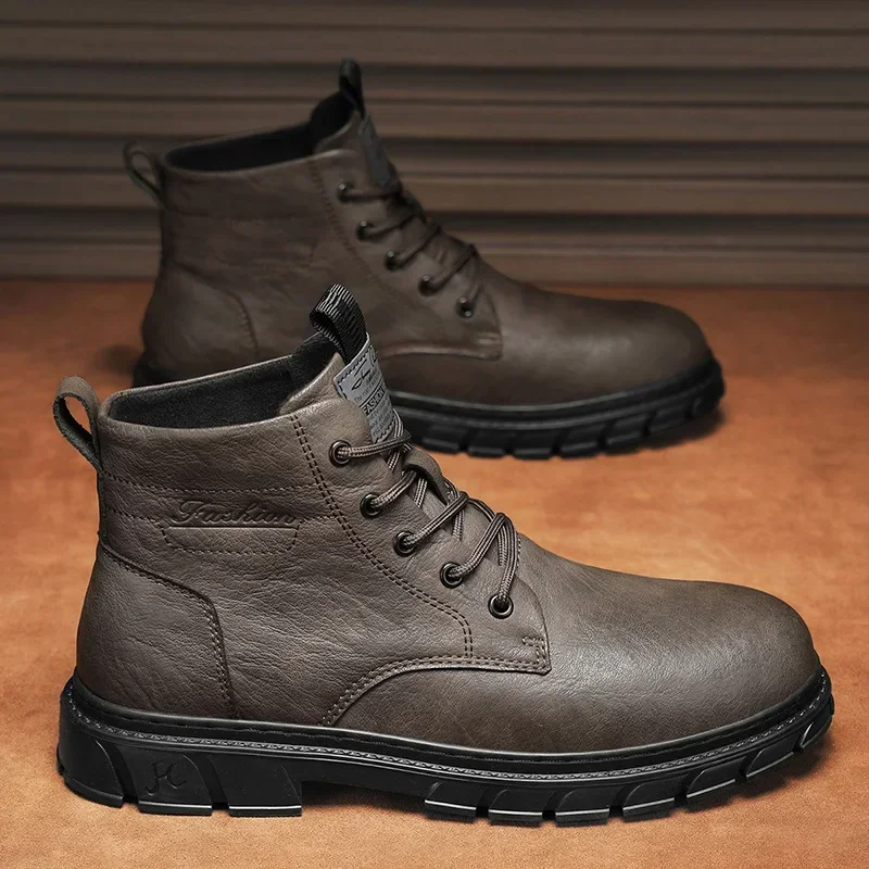 Winter Men Boots Outdoor Leather Ankle Boots Lightweight High Top Casual Boots Designer Male Work Boots Classic Handmade Boots - 4