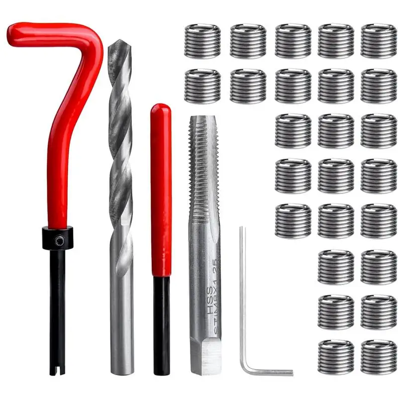 

30pcs Thread Repair Kit M8X1.25mm Metric Thread Chaser Thread Repair Drill Tap Hand Tool Kit For Helical Coil Female Screw Holes