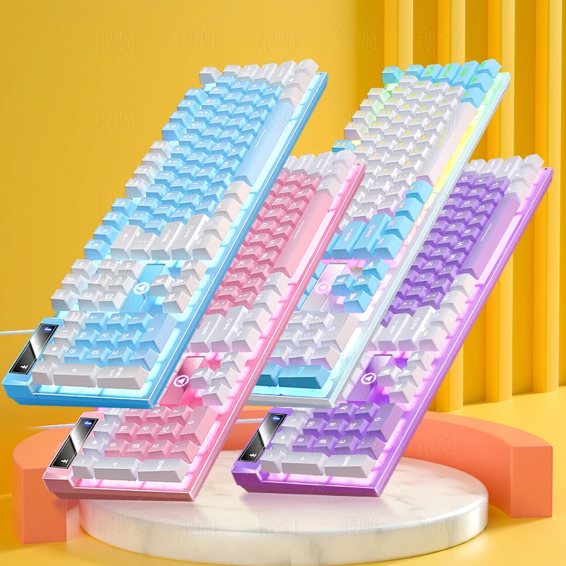 Teclas Teclado de Jogos com Fio Teclado Cor Correspondência Backlit Mecânica Sentir Computador E-esportes Periféricos para Desktop Portátil 104