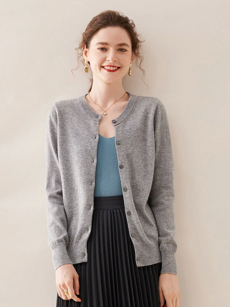 

High Quality Autumn Winter 100% Cashmere Sweater Women O-Neck Cardigan Sweater Warm Loose Knitted Base Tops Clothing