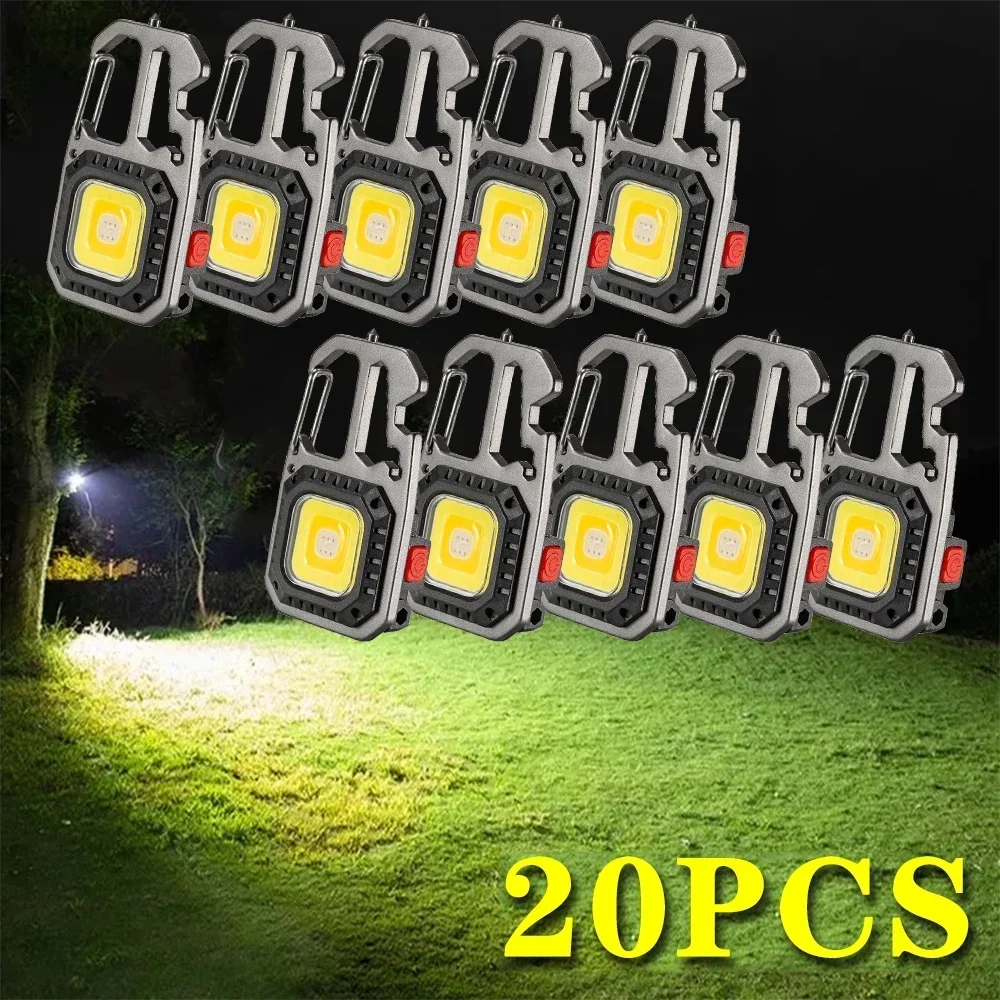 미니 휴대용 LED 키 체인 손전등 내장 500mAh 배터리 유형-C 충전 야외 캠핑 비상 안전 망치 작업 램프