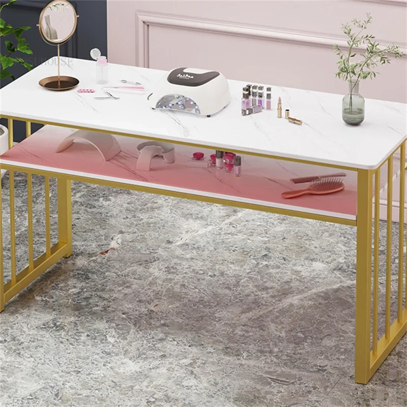 Light Luxury Nail Tables Salon Furniture Modern Nail Shop Table and Chair Set Single Double Professional Manicure Tables U